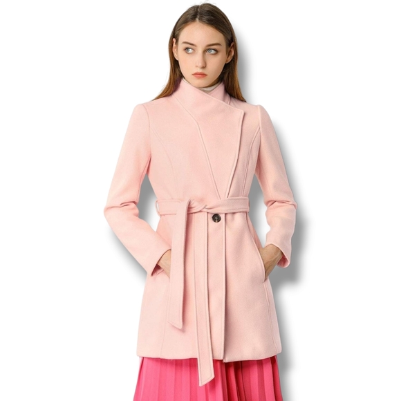 NWOT Allegra K Women's Classic Stand Collar Long Sleeve Winter Belted Long Coat - Picture 6 of 16